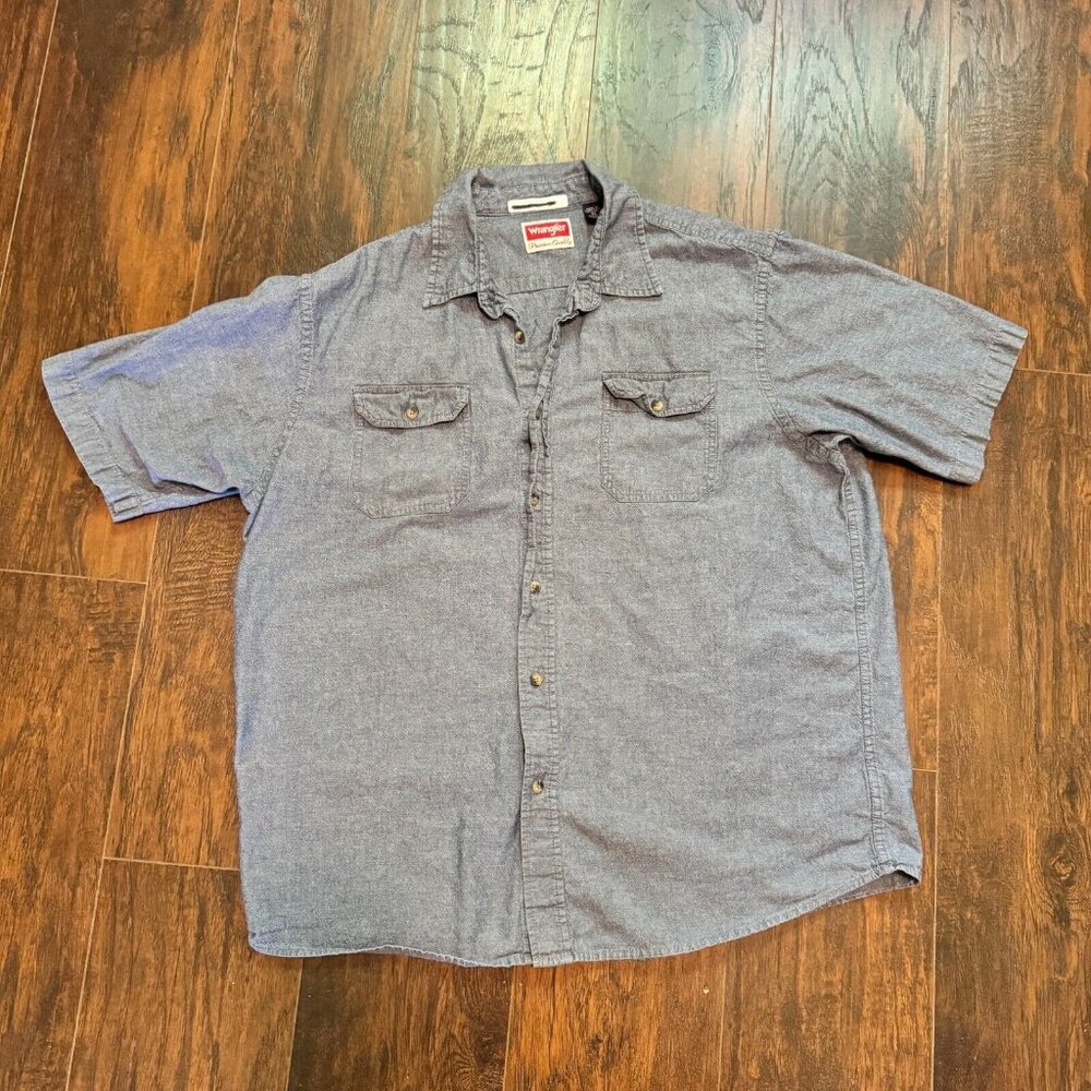 Wrangler Mens Shirt XL Gray Collared Short Sleeve‎ Button Up Casual Pocket